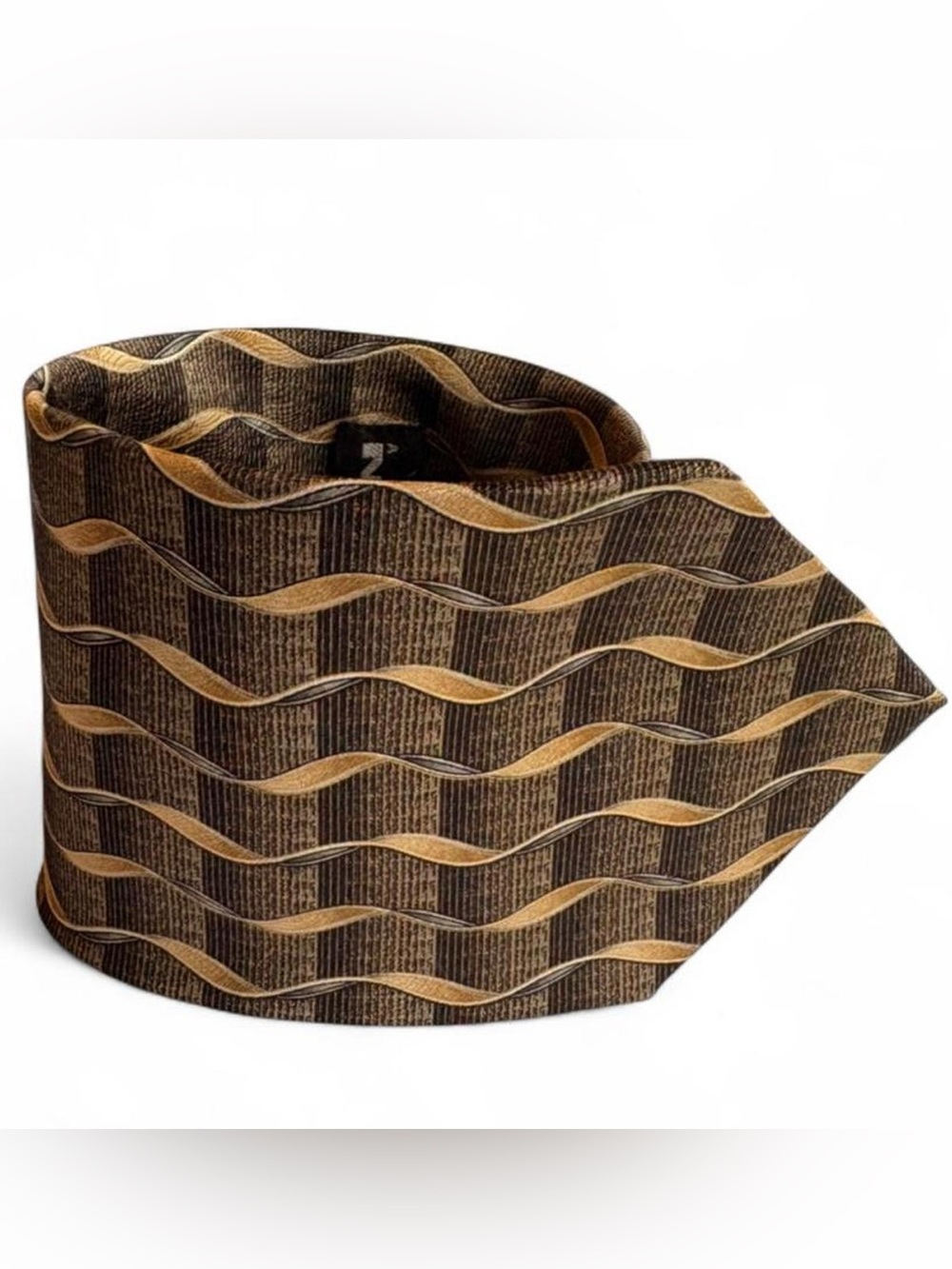 Albert Nipon Brown & Gold Wave Pattern Men’s Silk Tie